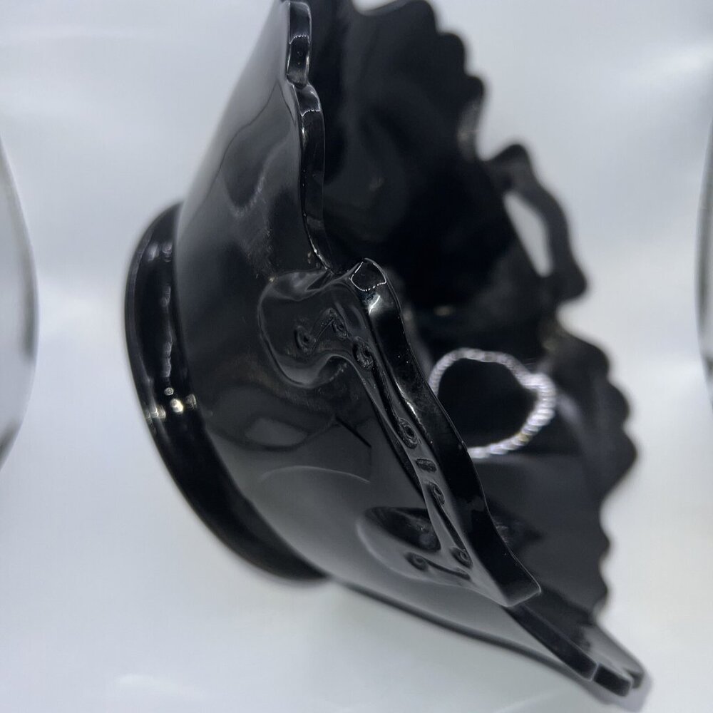 LE Smith Mt Pleasant Black Amethyst Double Shield Serving Bowl 1930s Unique 8” L